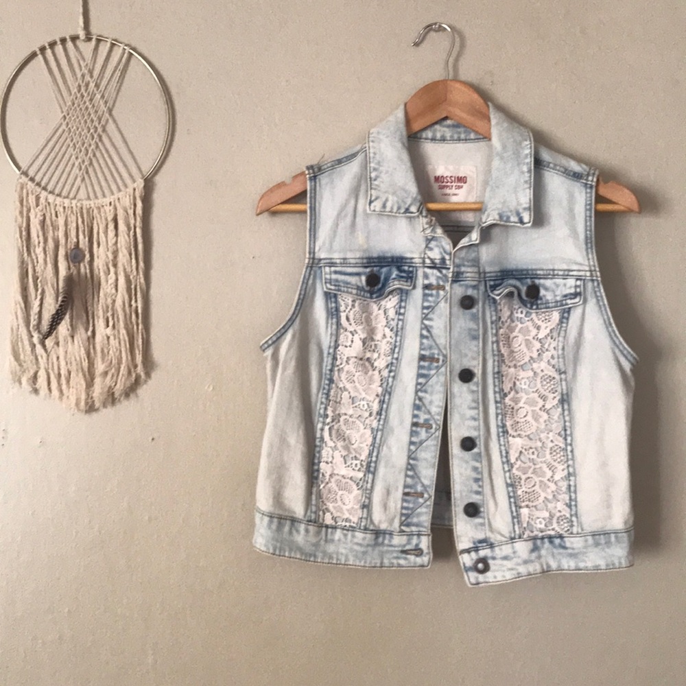 Denim vest with crochet lace